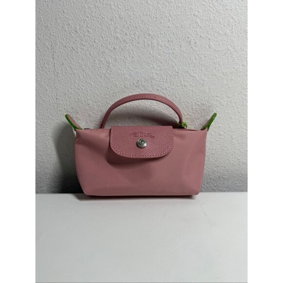 Longchamp Mini Le Pliage Peony Pink Top Handle Bag + Strap Rare